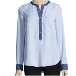 Vince Tencel Popover Henley Top Blue Size Small